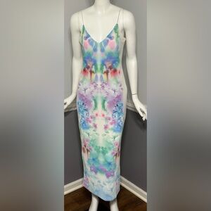 NEW AFRM Alyson Mesh Panel Maxi Dress Blur Blossom Size M Colorful Festival Boho